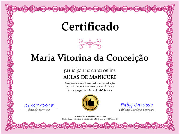 Modelo do certificado do curso