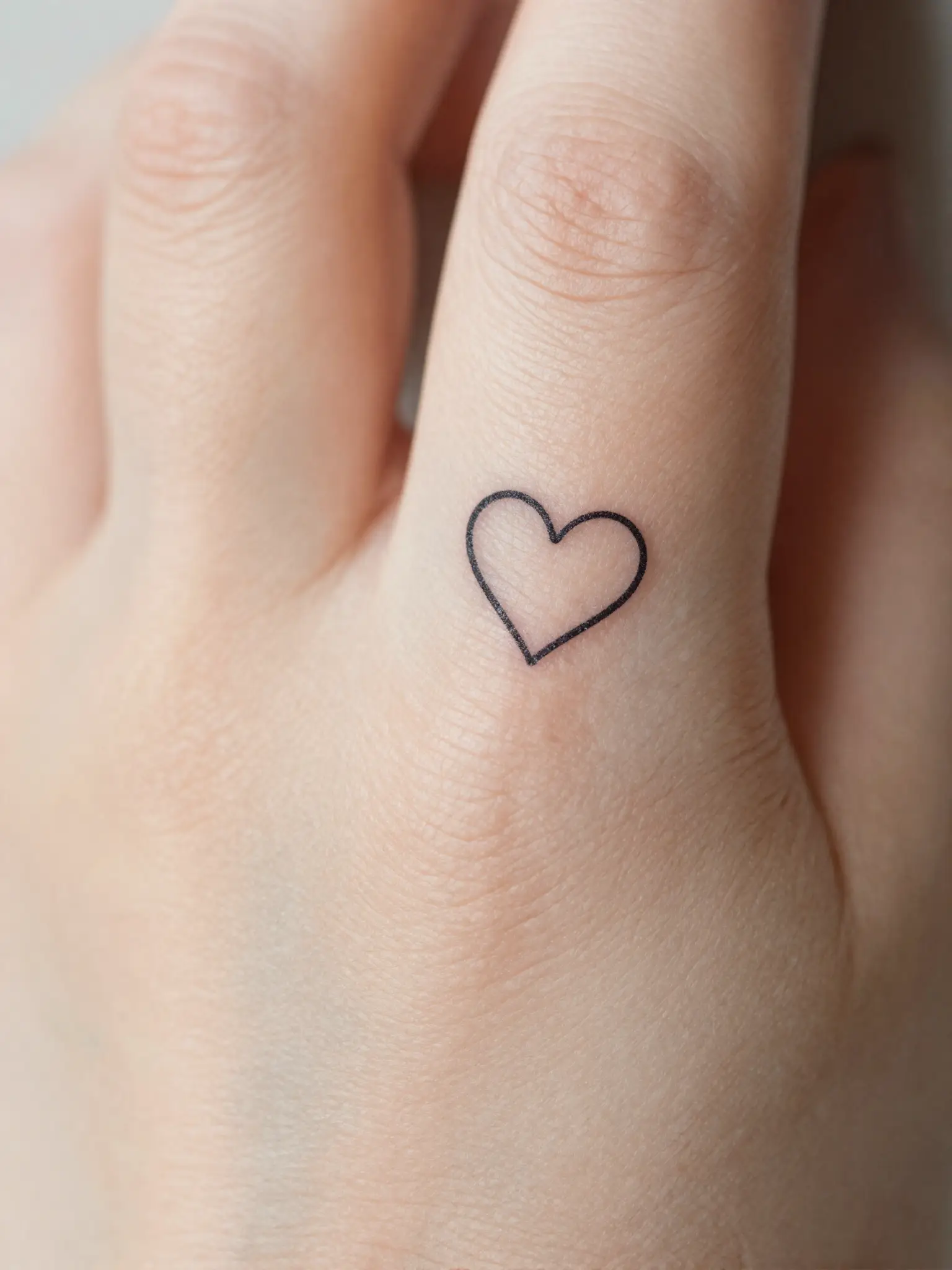 Tatuagem feminina de coração minimalista pequeno no dedo